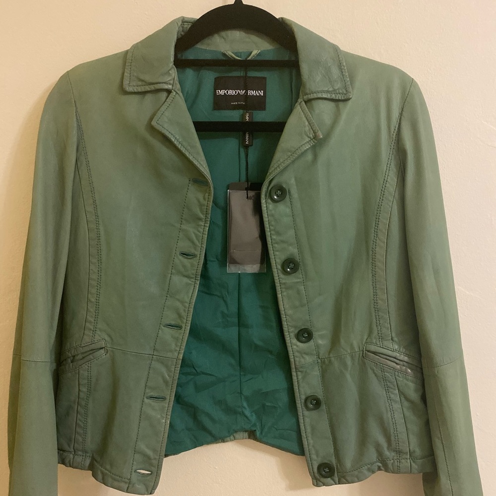 Emporio Armani faded green leather jacket